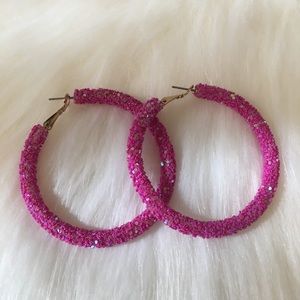 Pink Sparkly Hoops
